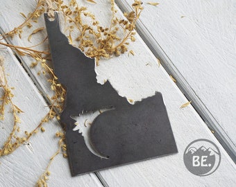 Pick Your Eclipse State Rustic Raw Steel Ornament Metal State Moon Sun Keepsake Travel Christmas By BE Creations