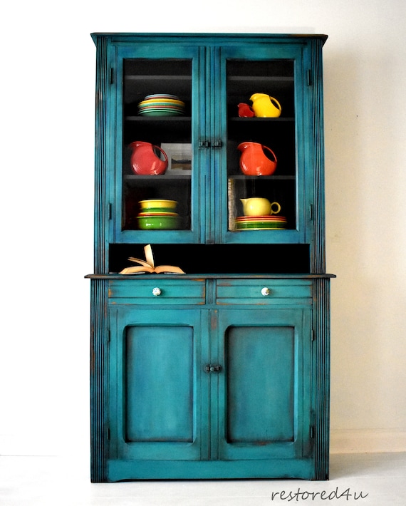 Deep teal/turquoise antique hutch