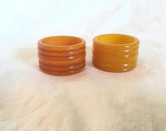 Vintage Bakelite Yellow Butterscotch Rimmed Napkin Rings