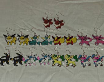 Free Shipping Pokemon Earrings, Eevee Earrings, Flareon Earrings, Umbreon Earrings, Vaporeon, Espeon, Glaceon, Sylveon. Jolteon, Leafeon