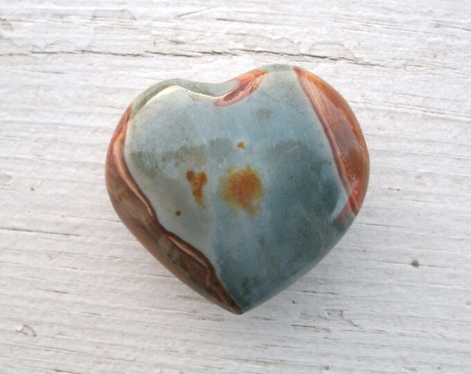 Polychrome Jasper Heart Specimen, 40mm x 36mm, heart carving, wire wrapping rocks, semi precious heart, Palm stone, pocket stone