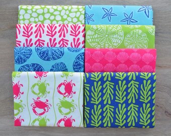 Tide Pool Half Yard Bundle - Kate Nelligan - Moda - 8 half yards 100% Cotton - crabs, buoys, fish, sand dollars shells, starfish, ocean