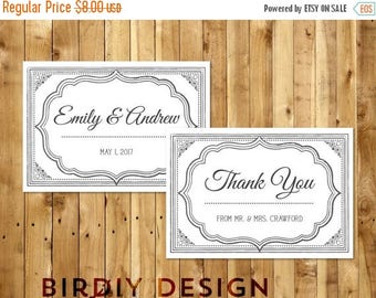 Printable Vintage Style Wedding Thank You Card Template - Dark Grey & White - Instant Download - Editable MS Word Doc - Peony Collection