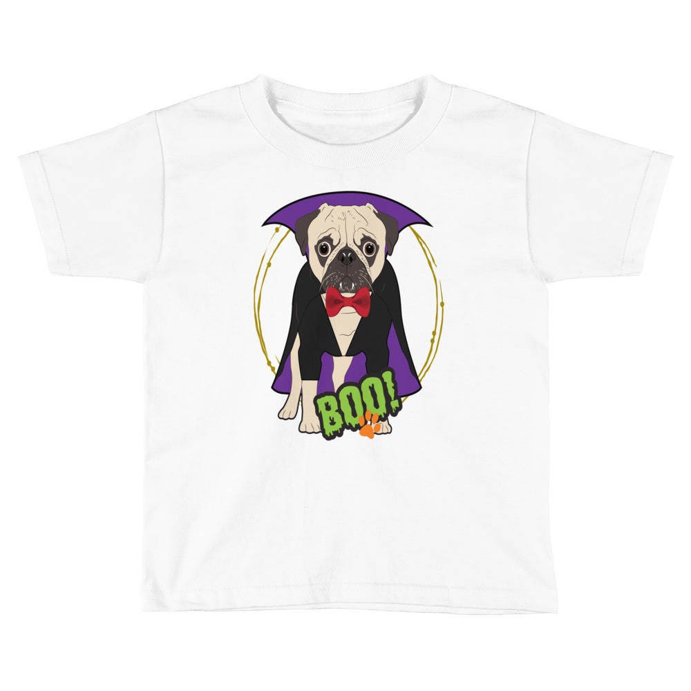 pug dog halloween costume shirt vampire cute puppy pet girls boys kids short sleeve t
