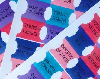 Bible Tabs - Journaling Bible Tabs - Laminated Sticker Tabs - 1. 5 inch Pinks, Purples and Teals BT20
