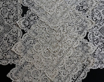 Eight Antique Lace Tablemats & Napkins, Point de Venise Lace Tablemats, Six Italian Needle Lace Napkins, Floral Motif, 1900-1909