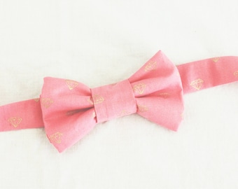 Pre-Tied Bow Tie with Adjustable Strap - Pink & Gold Diamonds