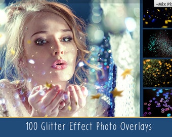 Glitter Effect Photo Overlays, Blowing Glitter Photoshop Overlays, Confetti Photo layer, fairy dust effect, glitter overlay, bokeh overlay