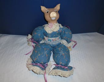 stuffed pig doll. Wang International doll. pig doll. piggy doll. clothed piggy. stuffed doll. Doll
