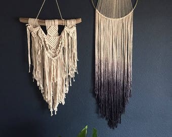 the "Caitlin" MODERN MACRAME style dreamcatcher. BOHO style home decor. dipdyed ombre dreamcatcher. handmade wallhanging.