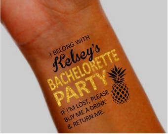 15 Bachelorette Party Tattoos - Temporary Tattoo - Bachelorette Party Favor - Pack of 15 - Includes Bride Tattoo - Faux Metallic Gold Accent