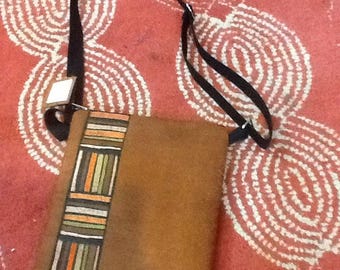 Embroidered bark cloth purse