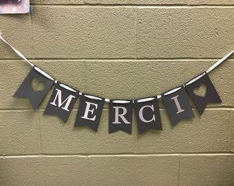 Merci Banner great for parties, weddings, showers, card table, gift table, thank you, french, francais, marriage, cadeaux, bannière