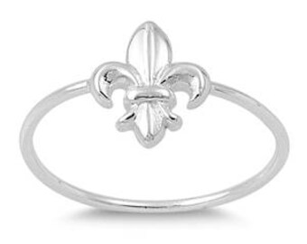 Fleur de Lis Ring // 925 Sterling Silver with Rhodium Plating // Sterling Fleur de Lis Ring // Delicate Fleur de Lis Ring