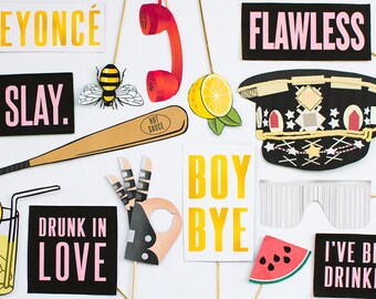BEYONCE Bachelorette Party Photo Booth Props Bridal Shower Decor Accesssories Printable Feyoncé Queen Bey Beyoncé Decorations