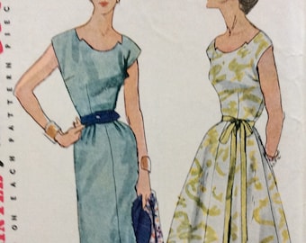 Simplicity 4358 vintage 1950's misses dress w/two skirts sewing pattern size 14 bust 32