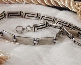 MODERNIST Closed Block-Link Sterling Silver Neck Chain C 1950s