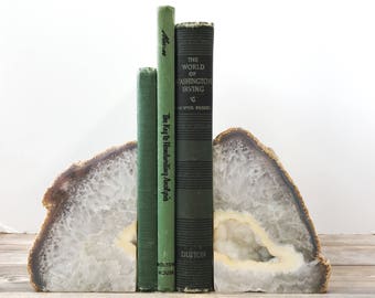 Agate Bookends Geode Bookends - Natural Stone Book Ends Gray and Brown