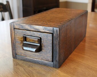 Vintage Single Drawer Globe Wernicke Dovetailed Oak Card Catalog