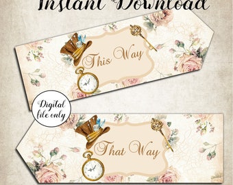 Digital Alice in Wonderland Arrow Signs - Party,Decoration,Printable,DIY,Wedding,Baby Shower