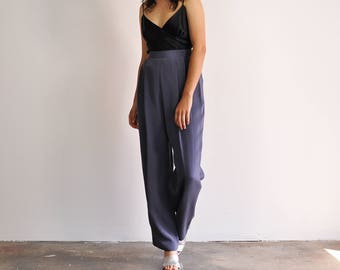 Minimal Silk Trousers, Vintage 90s Pants, 90s Silk Pants, High Waist Pants, Loose Tapered Trousers, 90s Minimal Pants, Pleated Pants Size 8