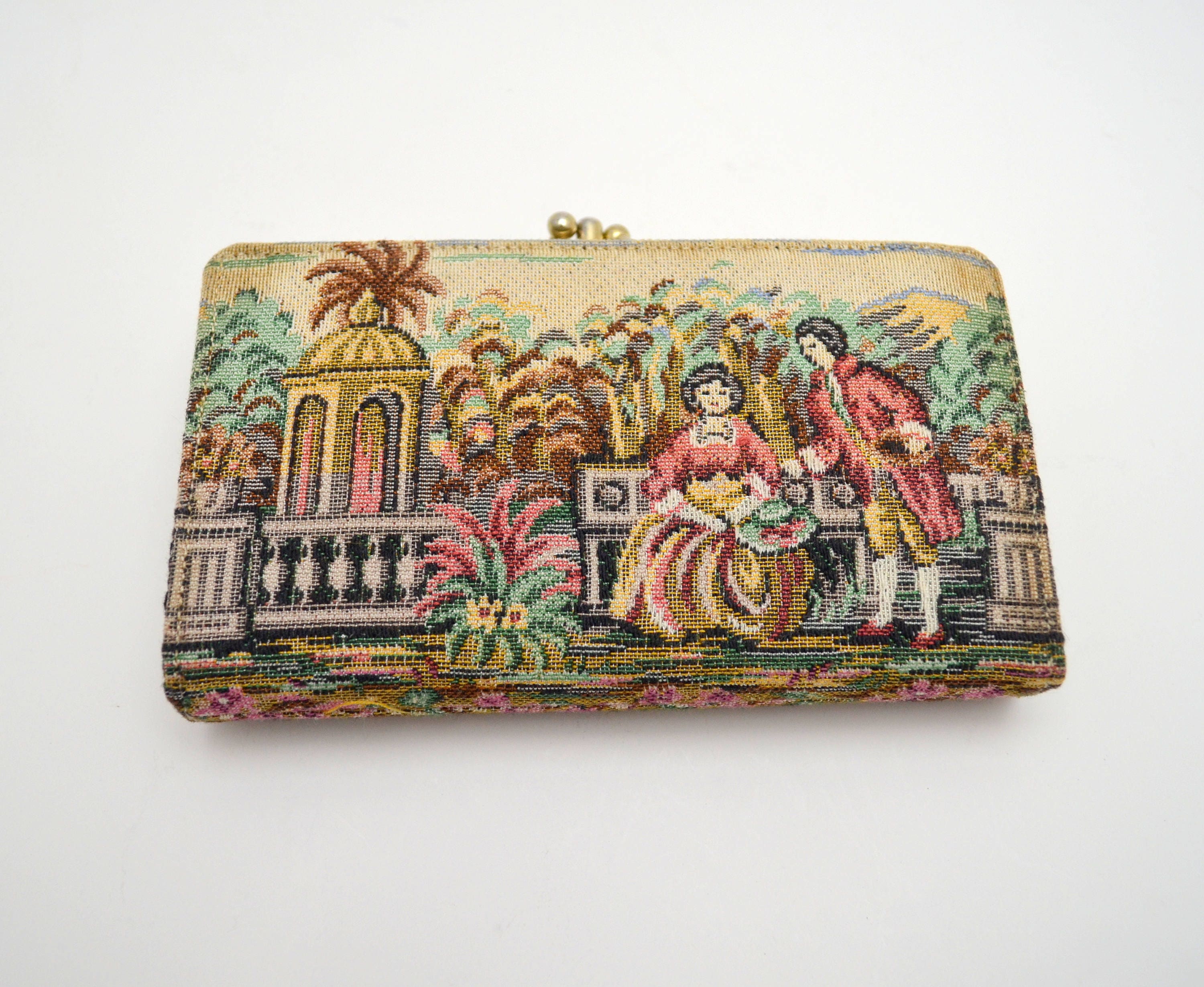 Vintage Needlepoint Wallet Tapestry Clutch Wallet