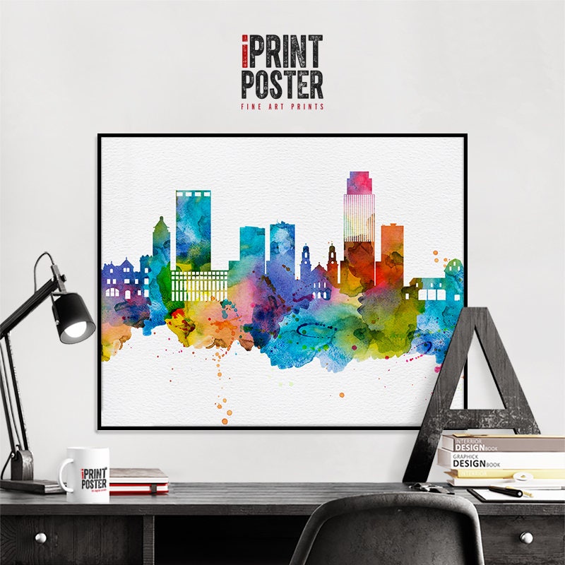 Omaha skyline art poster Omaha print Omaha watercolour