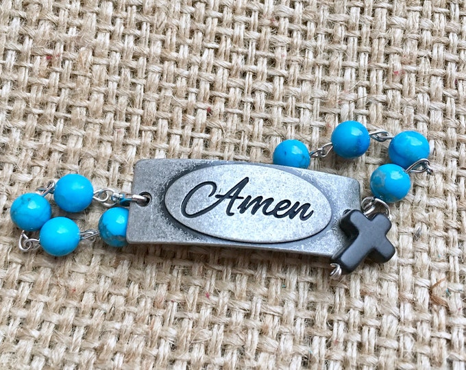 Amen Agate Bracelet, Agate Bracelet, Religious Bracelet, Blue Agate Bracelet, Spiritual Bracelet, Amen Jesus Bracelet, Agate Stone Bracelet