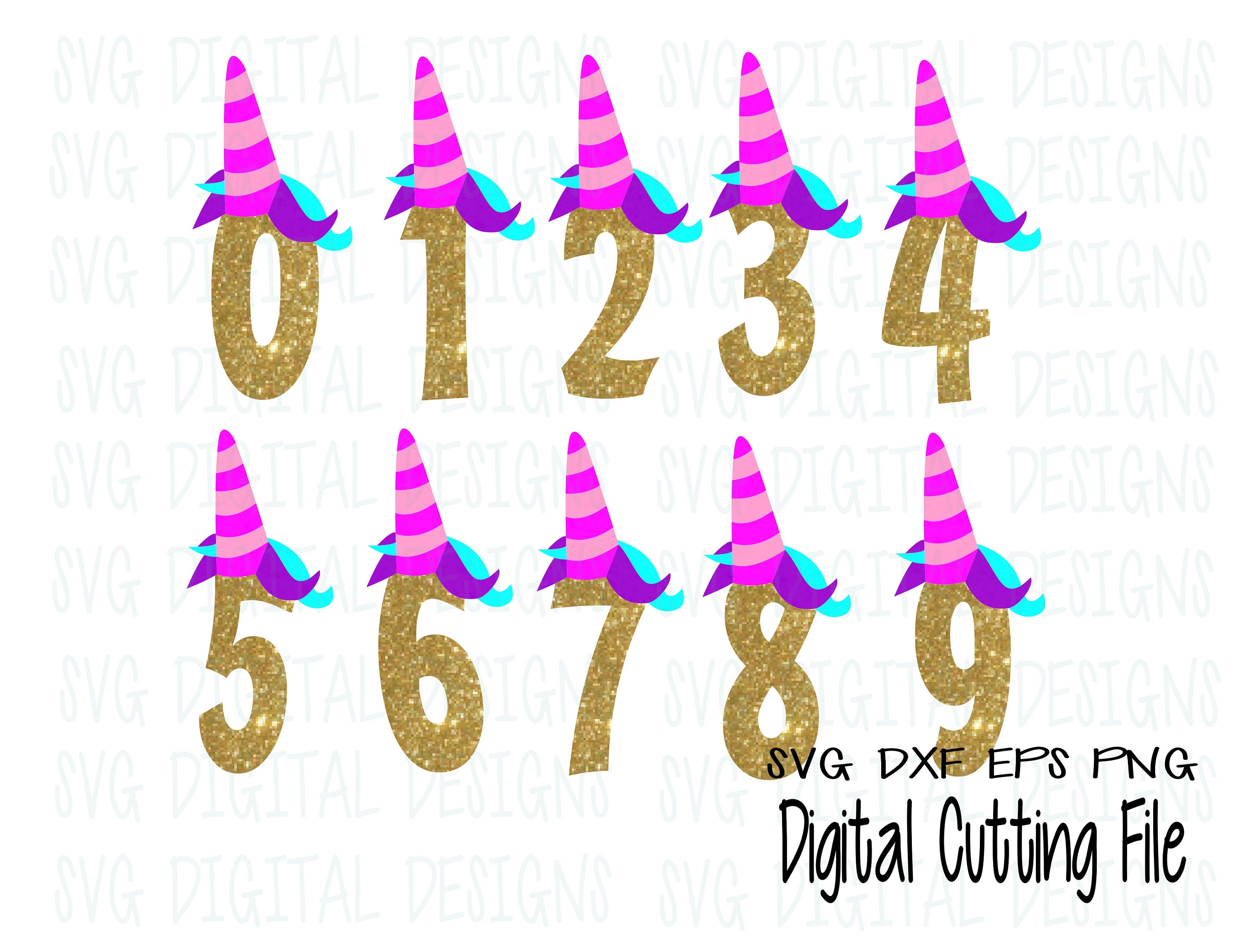 Download Unicorn Numbers SVG Cut File Digital Design Clipart Cutting