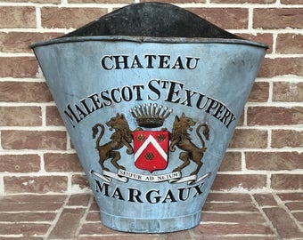 French Grape Harvesting Hod Basket - French Antique - French Country Home Decor - French Hotte - Antique Bucket - Metal Bucket - Brocante