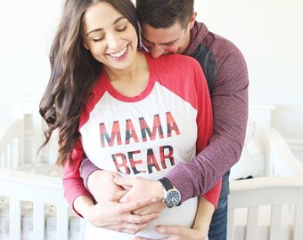 Mama Bear, Papa Bear, Bear family, buffalo plaid, Mama Bear Shirt, black raglan, Mama Shirt, Mama and Me shirt, Dad and Me, New Parents gift