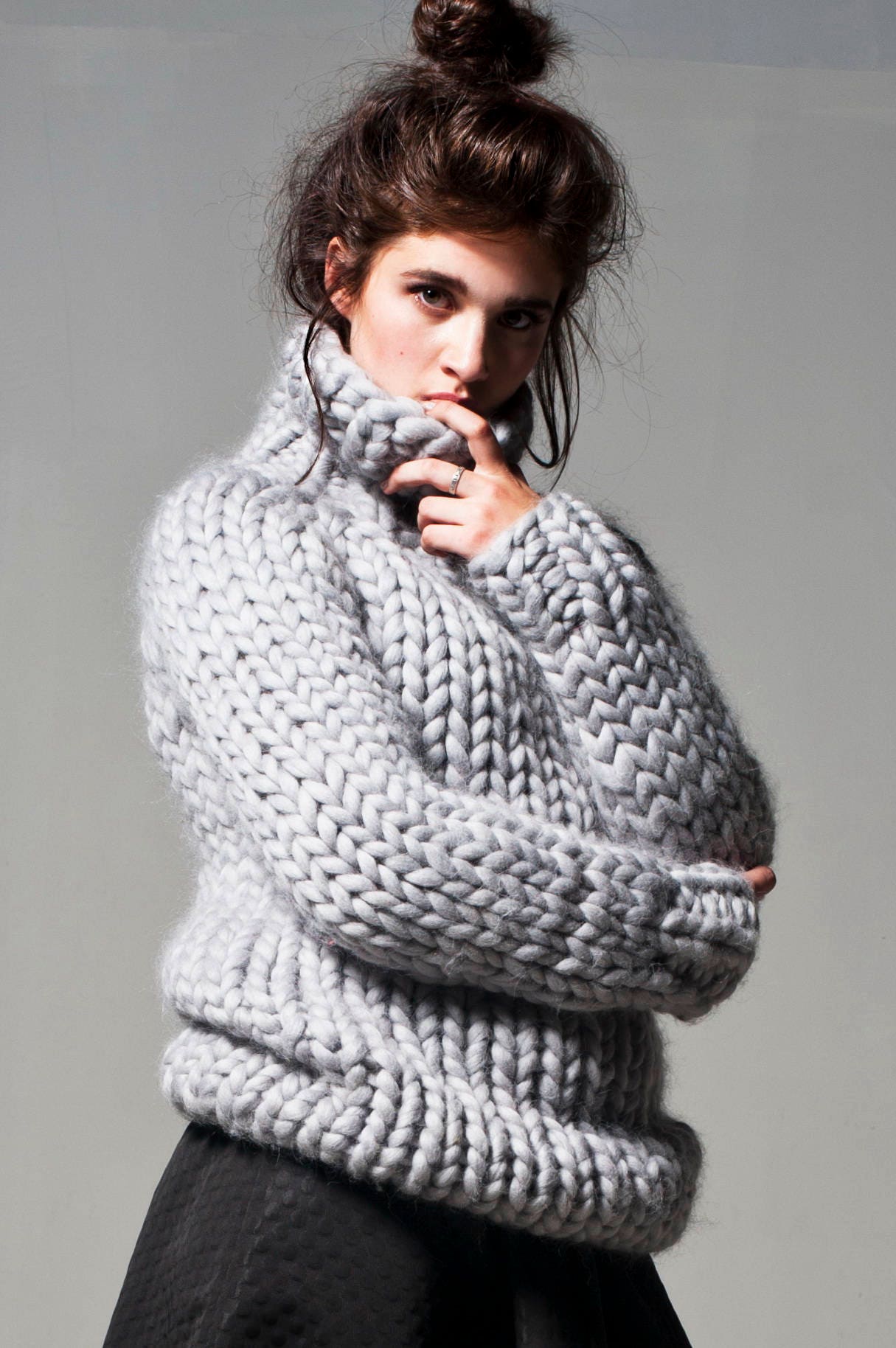 Chunky knit. Big knitted turtleneck sweater. Chunky sweater.
