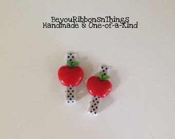Red Apples White Ribbon Hair Clips for Girls Toddler Barrette Kids Hair Accessories Grosgrain Ribbon No Slip Grip