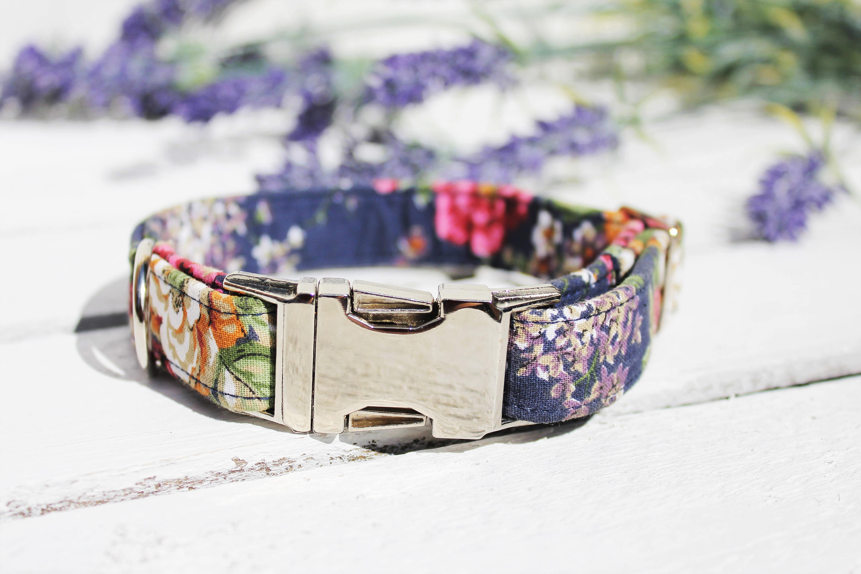 Dog Collar Navy Blue Floral