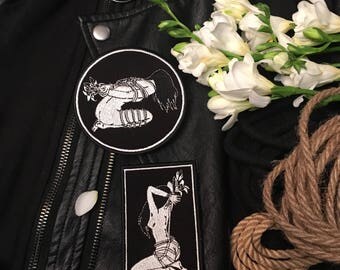 Tied Up Girl with Lily Flower / Rope Bondage Shibari Patch / Kink Fetish BDSM Lilies Flowers / Embroidered Patch