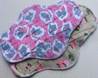 2 pc Set 9" & 10", Priced to Sell, Reusable Cloth Pads, Retro Inspired Fabrics, Ready to Ship, As Seen