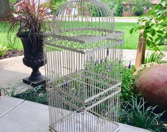 Large Metal Bird Cage//Double Door Bird Cage//Shabby Chic Decor//Vintage Bird Cage