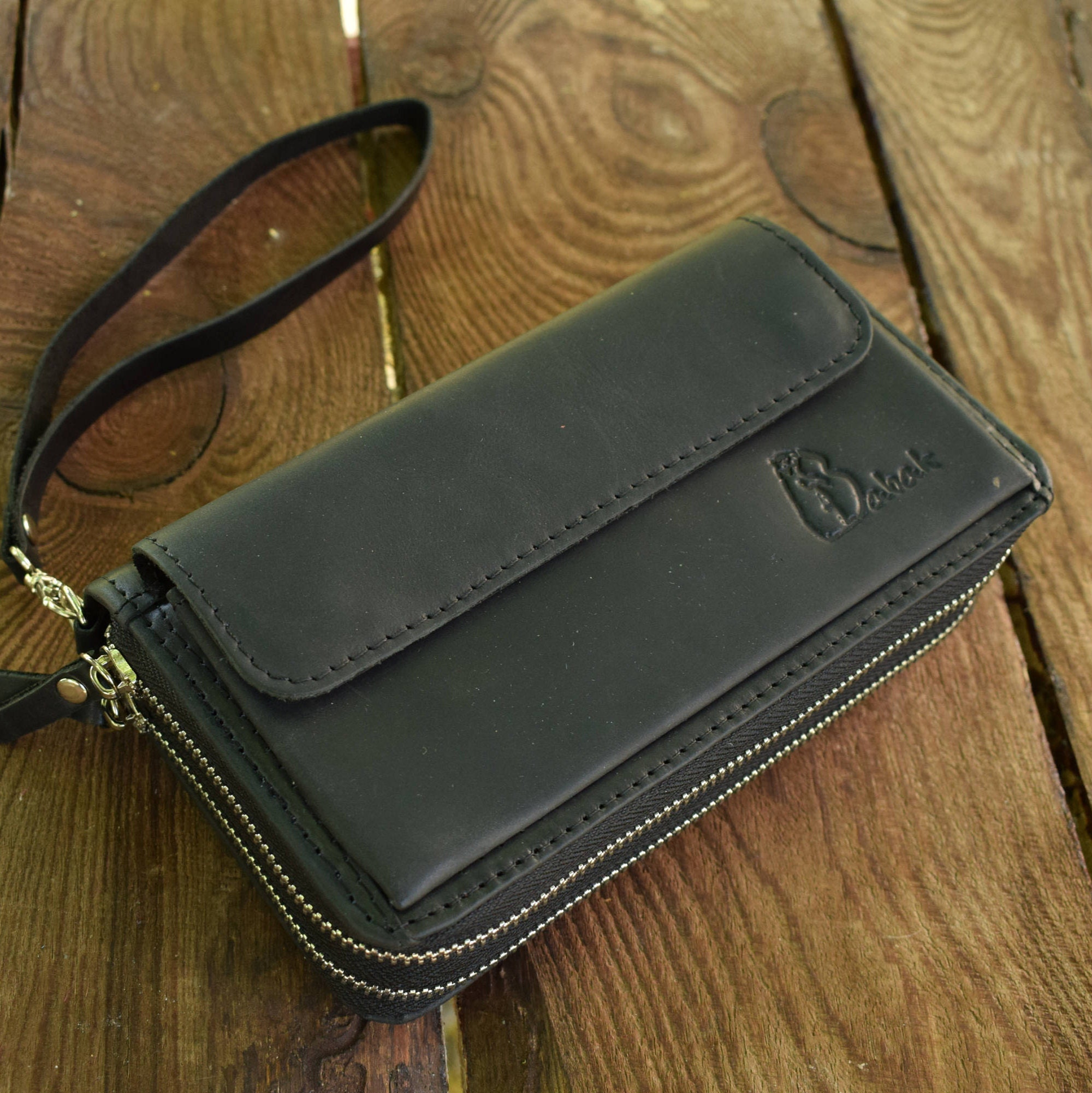 Zip around Wallet Black leather wallet Leather Travel