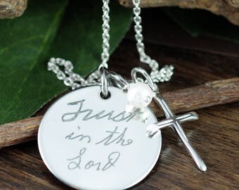 Custom Handwriting Necklace, Actual Handwriting Necklace, Personalized Engraved Necklace, Gift for Mom, Wife, Custom Engraved Jewelry