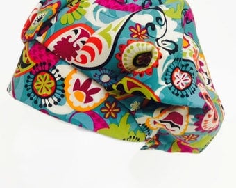 Teal Paisley Bouffant Scrub Hat, Scrub Cap, OR Hat, Surgical Scrub Hat, Surgical Scrub Cap, Scrub Hats for Women, ORHatsByBonita