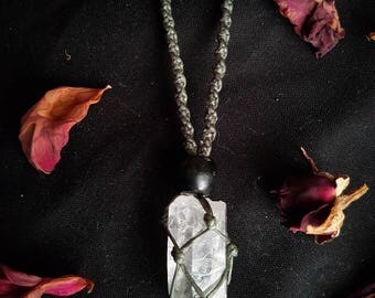 Crystal quartz crystal macrame necklace