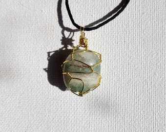 Wire Wrapped Moss Agate Gemstone Necklace