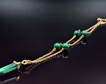 Crystal Point Necklace Malachite Necklace Women's Necklace Stone Pendant Necklace Gift for Women Gemstone Necklace Malachite Pendant