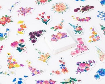 45 Pcs Flower Sticker, Flora and Fauna Sticker Flakes, Roses Filofax Stickers, Scrapbook, Floral Bullet Journal Sticker, Leaves, Wreath