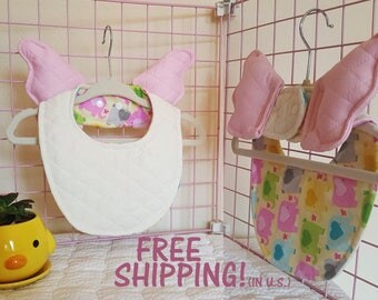 Pink Elephant Baby Girl Fairy Princess Costume Angel Wings Bib. Unique photo prop baby shower gift for a new mom. FlyBabyBibs. FlyBaby