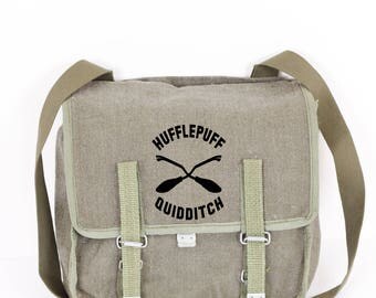 Hufflepuff Quidditch Harry Potter Canvas Vintage Messnger Bag, Green Military Shoulder Bag, Crossbody Bag From 1980's Gift