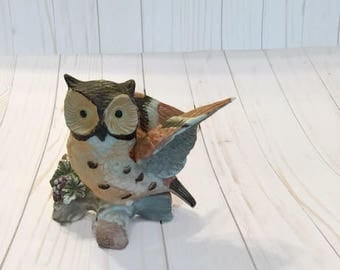 Vtg. Ceramic Owl with Wings Outstretched upon a branch, Home Decor, Country