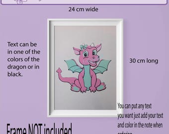 Nursery dragon, Girl dragon, for baby girls, wall decor, thin canvas, htv dragons, Thin canvas, Custom text, Baby shower, newborn gift.