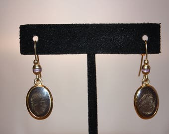 Gold Tone Drop Earrings with Black Iridescent Beads