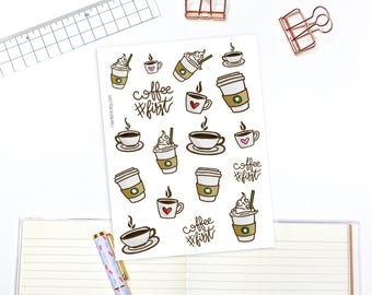 Coffee lover decorative planner and bullet journal stickers - 18 planner stickers, decorative stickers, bullet journal stickers